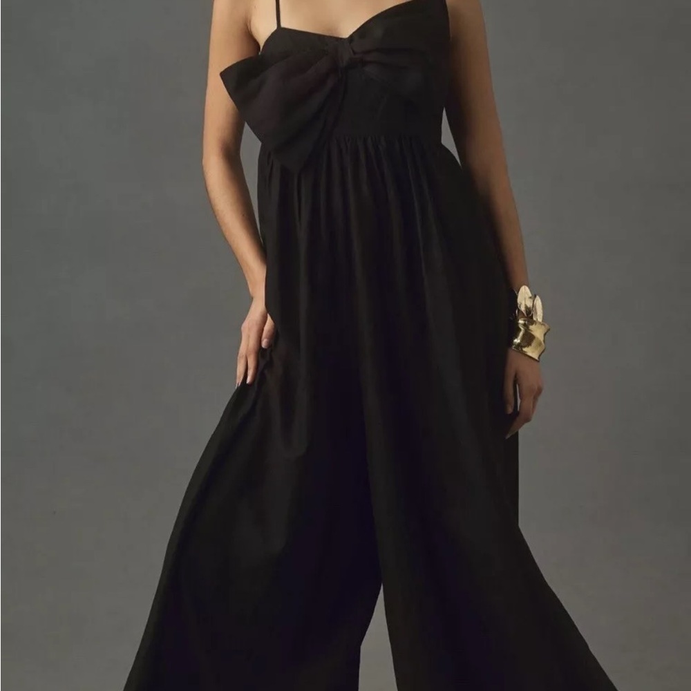 Anthropologie Hutch Linen Bow Jumpsuit Sz  M
